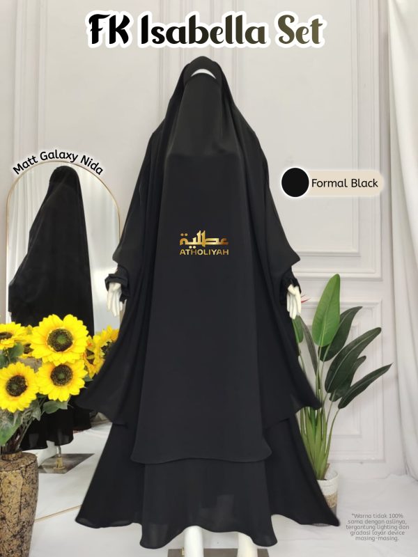 French Khimar: Isabella Set (Formal Black - Matt Galaxy Nida)